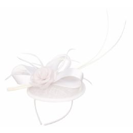 12 Pieces Sinamay Fascinator With Ribbon & Flower Trim In White - Church Hats