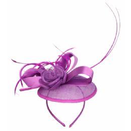 12 Pieces Sinamay Fascinator With Ribbon & Flower Trim In Lavender - Church Hats