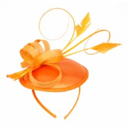 12 Pieces Sinamay Fascinator With Ribbon Trim In Orange - Church Hats