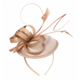 12 Pieces Sinamay Fascinator With Ribbon Trim In Khaki - Church Hats