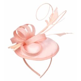12 Pieces Sinamay Fascinator With Ribbon Trim In Pink - Church Hats