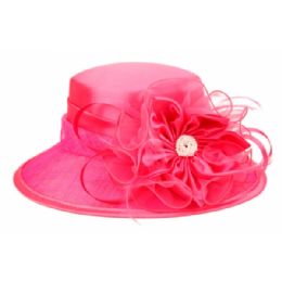 12 Pieces Fascinator With Big Flower Trim In Hot Pink - Church Hats
