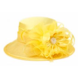 12 Pieces Fascinator With Big Flower Trim In Yellow - Church Hats