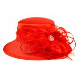 12 Pieces Fascinator With Big Flower Trim In Red - Church Hats