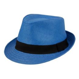 24 Wholesale Paper Straw Fedora Hats In Royal
