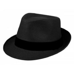 24 Wholesale Paper Straw Fedora Hats In Black