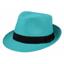 24 Wholesale Paper Straw Fedora Hats In Torquoise
