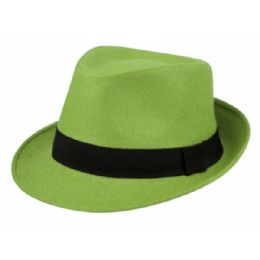 24 Wholesale Paper Straw Fedora Hats In Lime Green