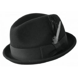 24 Wholesale Felt Derby Stingy Brim Hat In Black