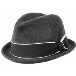 12 Pieces Stingy Brim Derby Fedora In Charcoal - Fedoras, Driver Caps & Visor