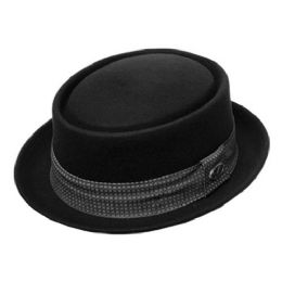 12 Wholesale Round Shape Pork Pie Felt Fedora Hats With Dotted Band
