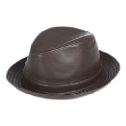 24 Wholesale Faux Leather Fedora With Band