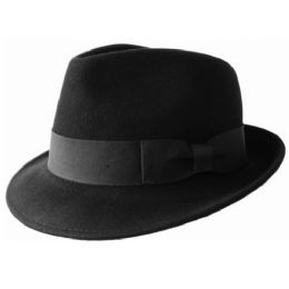 6 Wholesale Wool Felt Fedora Hats With Grosgrain Band In Black