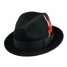 6 Wholesale Wool Felt Fedora Hats With Feather In Black
