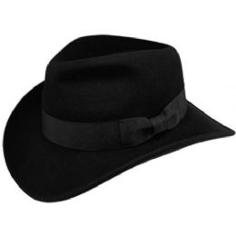 6 Wholesale Indiana Jones Wool Felt Fedora Hats With Grosgrain Band In Black