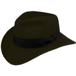 6 Wholesale Indiana Jones Wool Felt Fedora Hats With Grosgrain Band In Olive