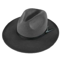 24 Wholesale Polyester Felt Fedora With Faux Leather Dark Gray