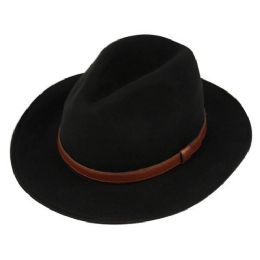 12 Wholesale Men's Wool Felt Fedora Hats With Leather Band