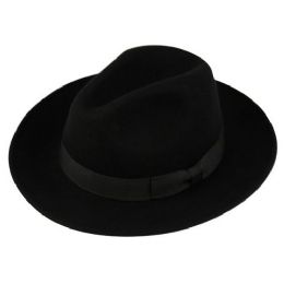 12 Wholesale Wool Felt Fedora Hats With Grosgrain Band In Black
