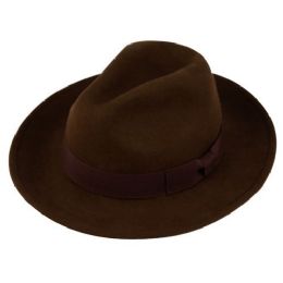 12 Wholesale Wool Felt Fedora Hats With Grosgrain Band In Brown