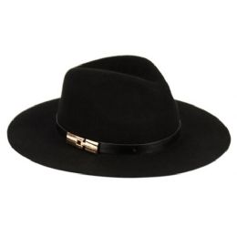 12 Wholesale Ladies Wide Brim Felt Fedora With Pu Band And Buckle