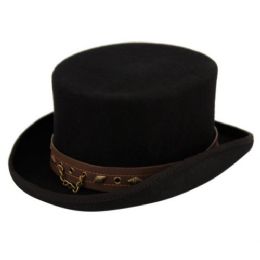 6 Wholesale Low Crown Steampunk Top Hat With Pu Band And Chain