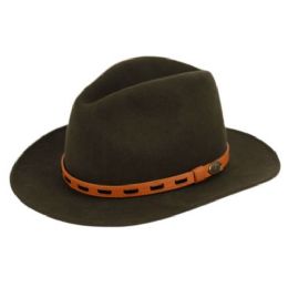 6 Wholesale Wool Felt Outback Fedora Hats With Leather Band In Olive