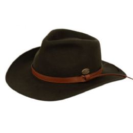 6 Wholesale Wool Felt Outback Fedora Hats With Faux Leather Band In Olive