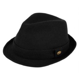 24 Wholesale Wool Blend Fedora With Self Fabric Band In Black