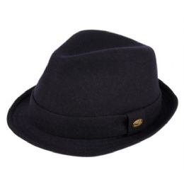 24 Wholesale Wool Blend Fedora With Self Fabric Band In Navy