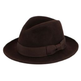 6 Wholesale Milano Felt Fedora Hats With Grosgrain Band In Brown