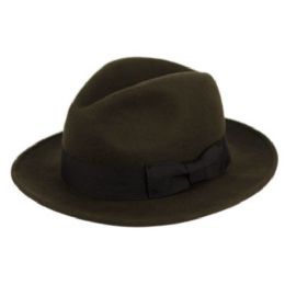 6 Wholesale Milano Felt Fedora Hats With Grosgrain Band In Olive