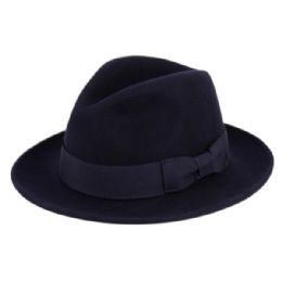 6 Wholesale Milano Felt Fedora Hats With Grosgrain Band In Navy