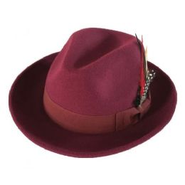24 Wholesale Polyester Felt Fedora W/band And Feather Trim