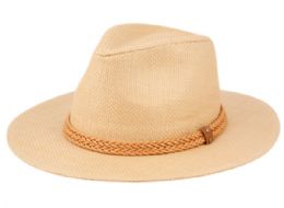 24 Wholesale Panama Paper Straw Fedora Hats With Faux Leather Band