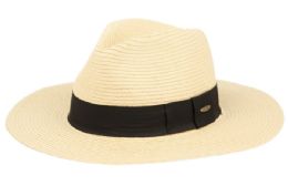 12 Wholesale Panama Straw Fedora Hats With Grosgrain Band