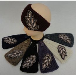 24 Wholesale Hand Knitted Ear Band [jeweled Leaf]