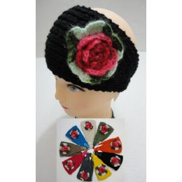 48 Bulk Hand Knitted Ear Band W/ Multicolor Flower
