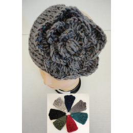 48 Wholesale Wider Hand Knitted Ear Band W/ Flower [metallic Accent]