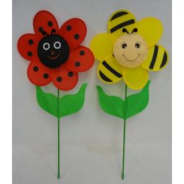 60 Wholesale 12.5" Ladybug/bumblebee Flower Petal Wind Spinner With Leaves