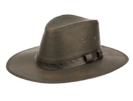 12 Wholesale Vintage Faux Leather Safari Hats With Band