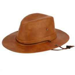 8 Wholesale Faux Leather Fedora Hats With Band & Drop String