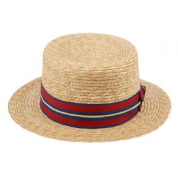 6 Wholesale Striped Band Straw Boater Hats