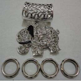 72 Pieces Scarf Charm: Elephant Locket With Rhinestones - Necklace