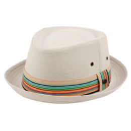 24 Wholesale Cotton Fedora Hats W/striped Band
