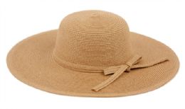 12 Wholesale Braid Straw Floppy Hats With Self Fabric Band In Light Brown