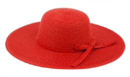 12 Pieces Braid Straw Floppy Hats With Self Fabric Band In Red - Sun Hats
