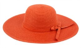 12 Wholesale Braid Straw Floppy Hats With Self Fabric Band In Orange