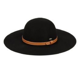 12 Pieces Ladies Wide Brim Felt Floppy W/faux Leather Band - Sun Hats