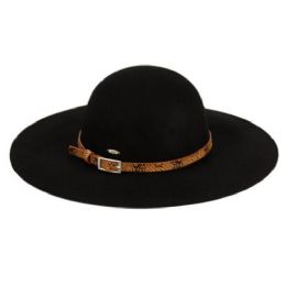 12 Pieces Ladies Wide Brim Felt Floppy W/snakeskin Pu Band - Sun Hats